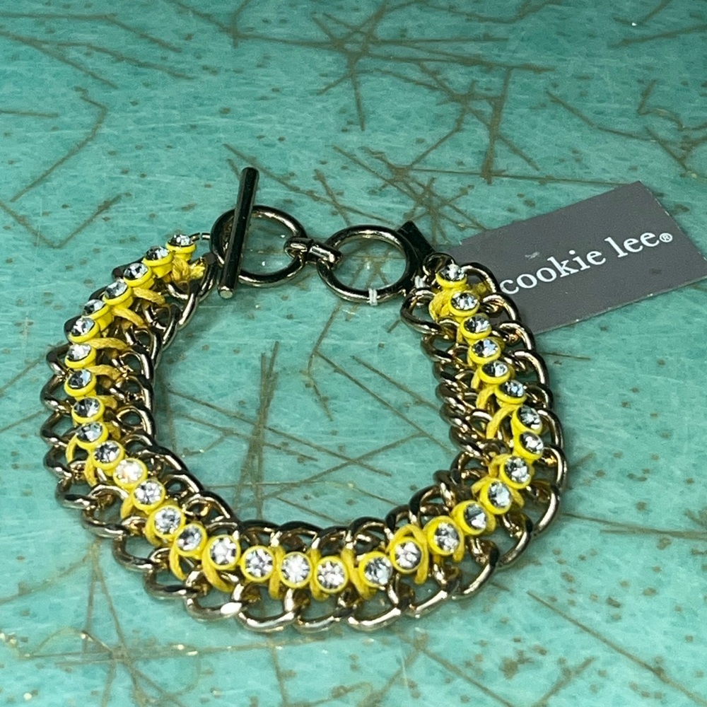 Genuine Crystal Cookie Lee Gold Tone Link Bracelet